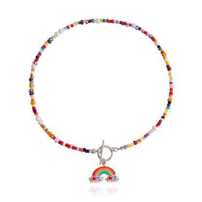Howlite and Pearl Rainbow Pendant Necklace, pendant necklace for women, elegant gift for her, side view