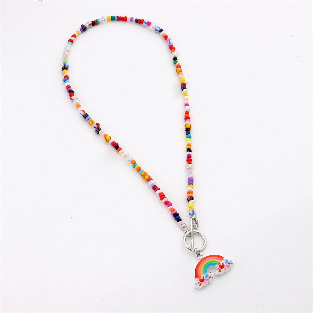 Howlite and Pearl Rainbow Pendant Necklace, pendant necklace for women, elegant gift for her, detail close-up