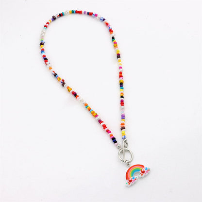 Howlite and Pearl Rainbow Pendant Necklace, pendant necklace for women, elegant gift for her, detail close-up