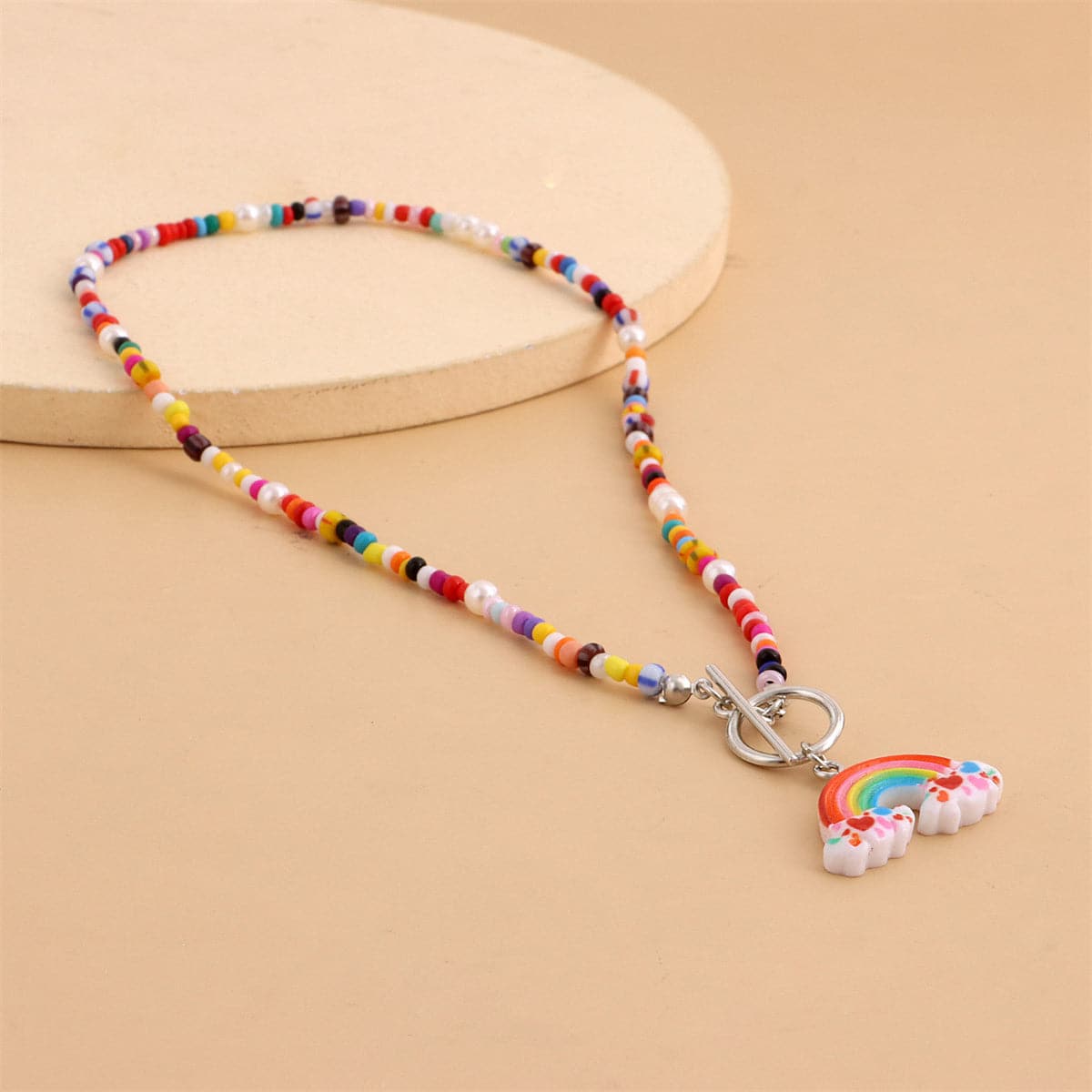 Howlite and Pearl Rainbow Pendant Necklace, pendant necklace for women, elegant gift for her, lifestyle look