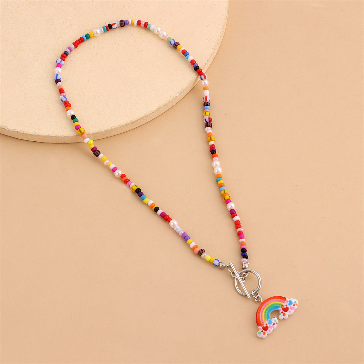 Howlite and Pearl Rainbow Pendant Necklace, pendant necklace for women, elegant gift for her, styled look