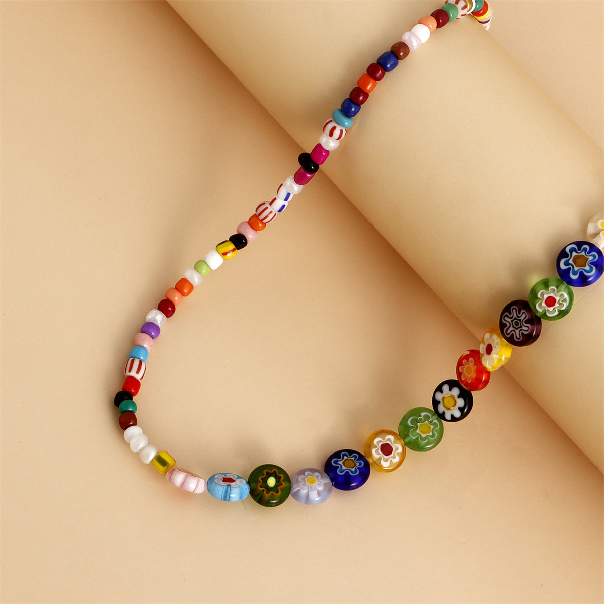 Vibrant Howlite and Vibrant Floral Beaded Necklace, pendant necklace for women, dainty minimalist design, lifestyle look