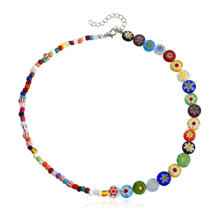Vibrant Howlite and Vibrant Floral Beaded Necklace, pendant necklace for women, dainty minimalist design, styled look