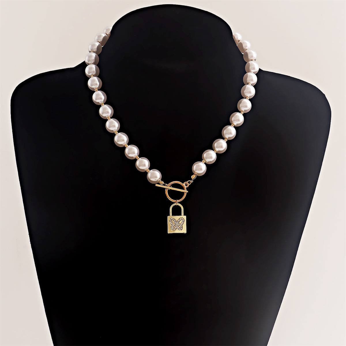 Pearl & Cubic Zirconia 18K Gold-Plated Butterfly Lock Pendant Necklace