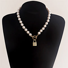 Pearl & Cubic Zirconia 18K Gold-Plated Butterfly Lock Pendant Necklace