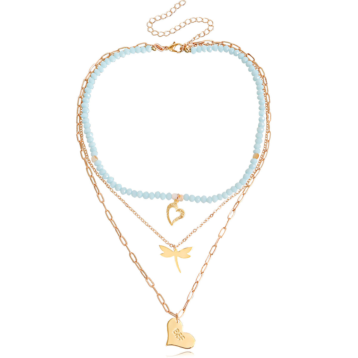 Blue Acrylic & Resin 18K Gold-Plated Dragonfly Heart Layered Pendant Necklace