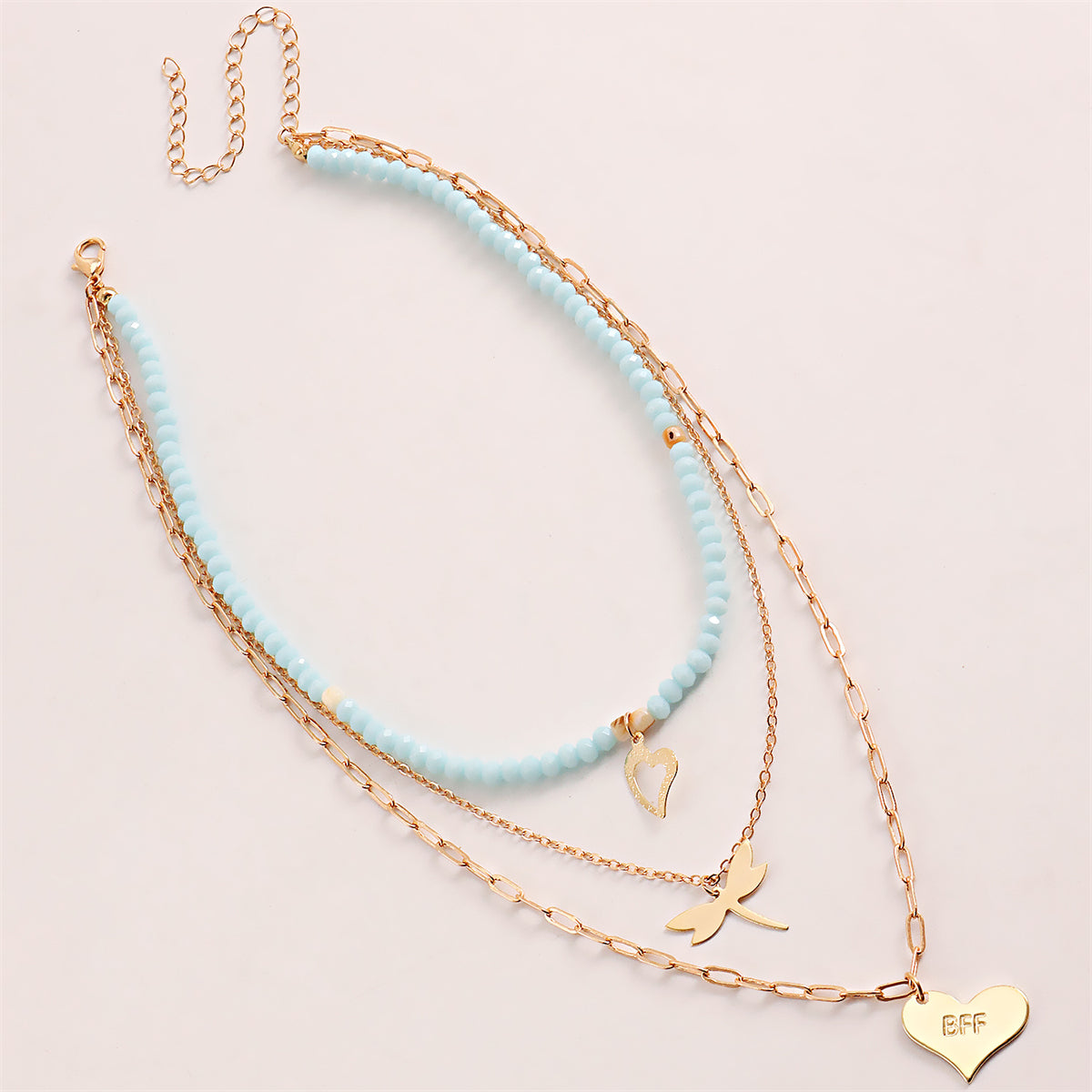 Blue Acrylic & Resin 18K Gold-Plated Dragonfly Heart Layered Pendant Necklace