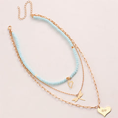 Blue Acrylic & Resin 18K Gold-Plated Dragonfly Heart Layered Pendant Necklace