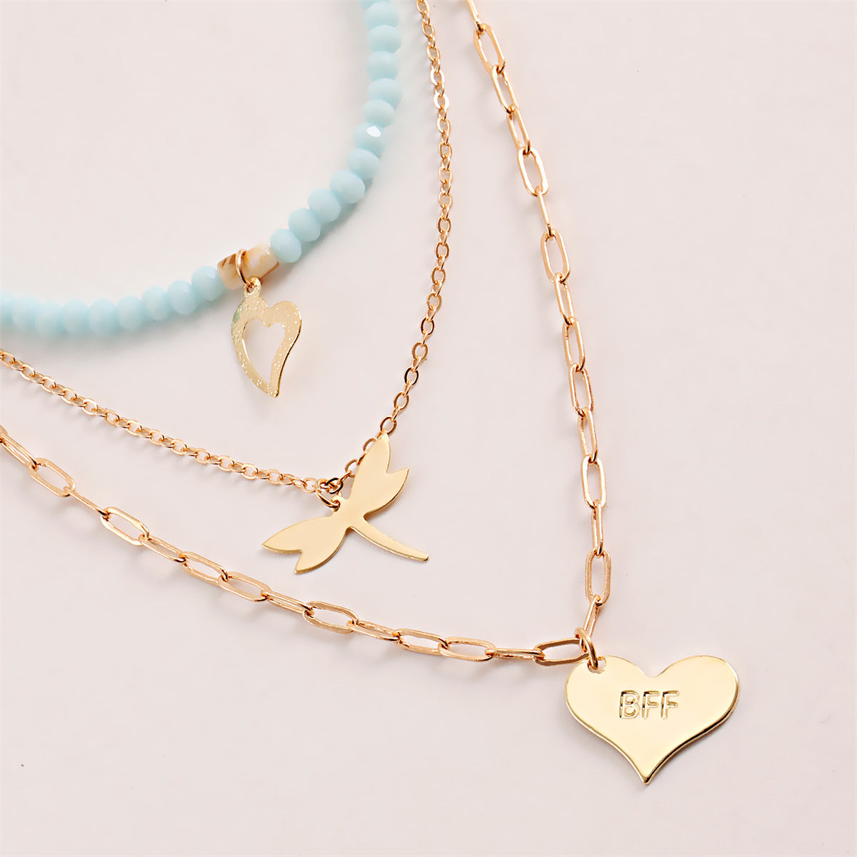 Blue Acrylic & Resin 18K Gold-Plated Dragonfly Heart Layered Pendant Necklace