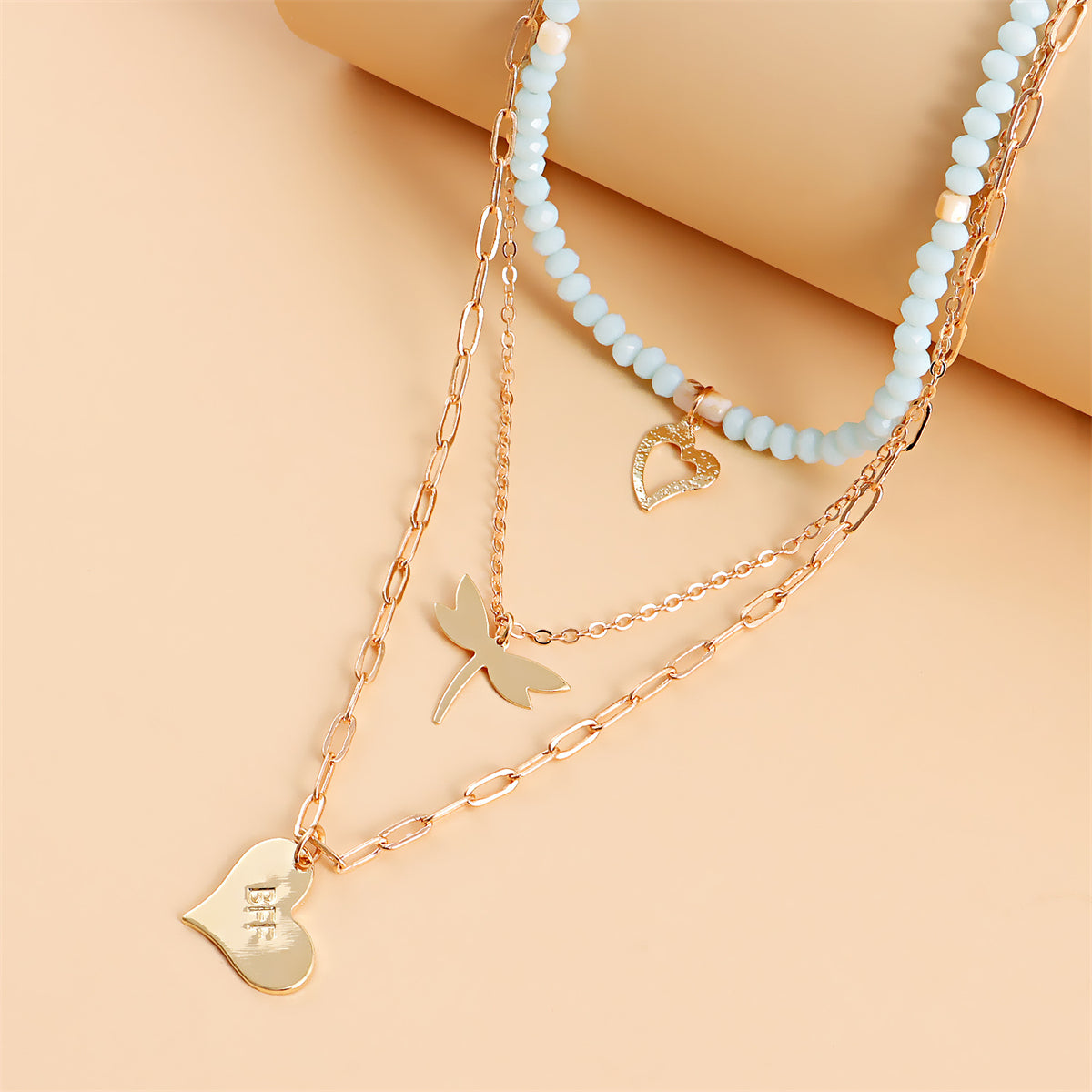 Blue Acrylic & Resin 18K Gold-Plated Dragonfly Heart Layered Pendant Necklace