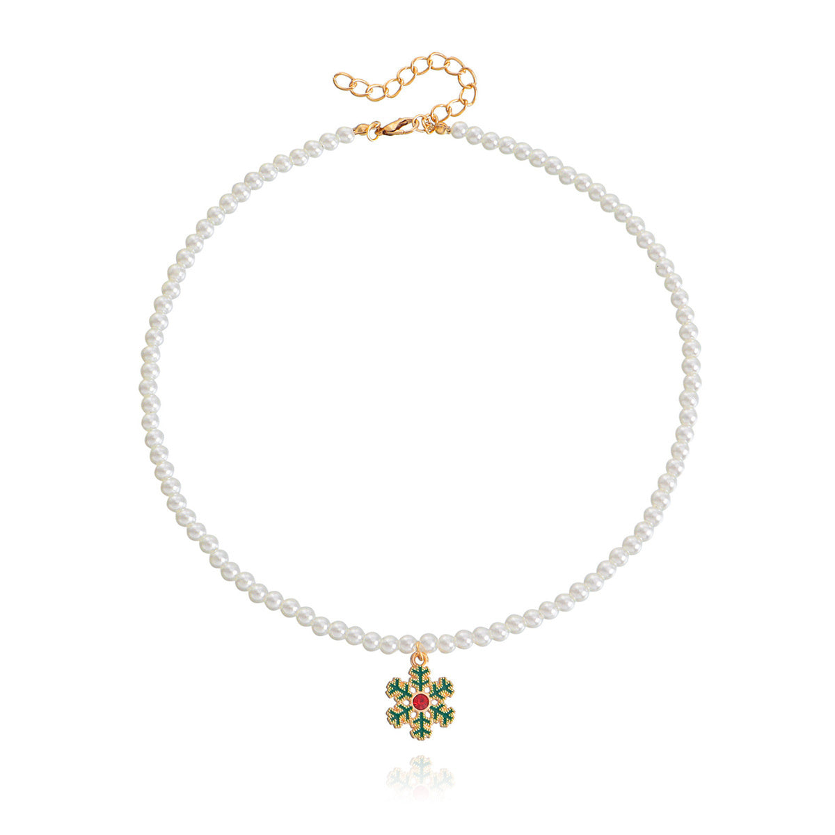 Pearl and Cubic Zirconia 18K Gold-Plated Snowflake Pendant Necklace, gold pendant necklace for women, front view