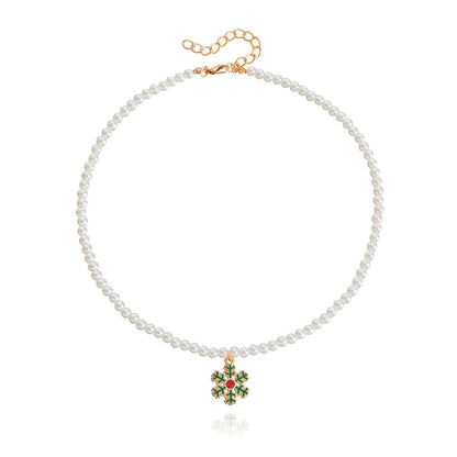 Pearl and Cubic Zirconia 18K Gold-Plated Snowflake Pendant Necklace, gold pendant necklace for women, front view