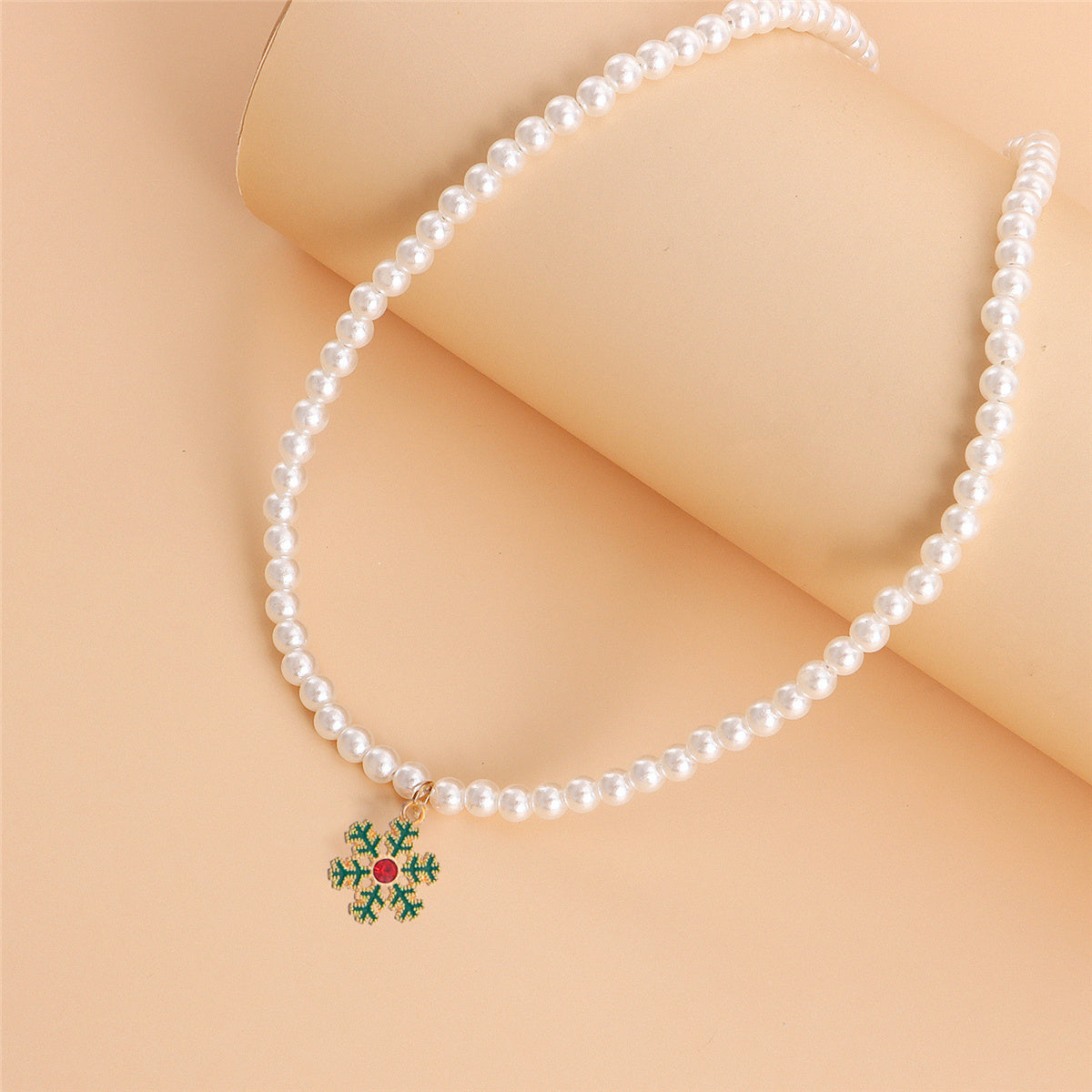 Pearl and Cubic Zirconia 18K Gold-Plated Snowflake Pendant Necklace, gold pendant necklace for women, lifestyle look