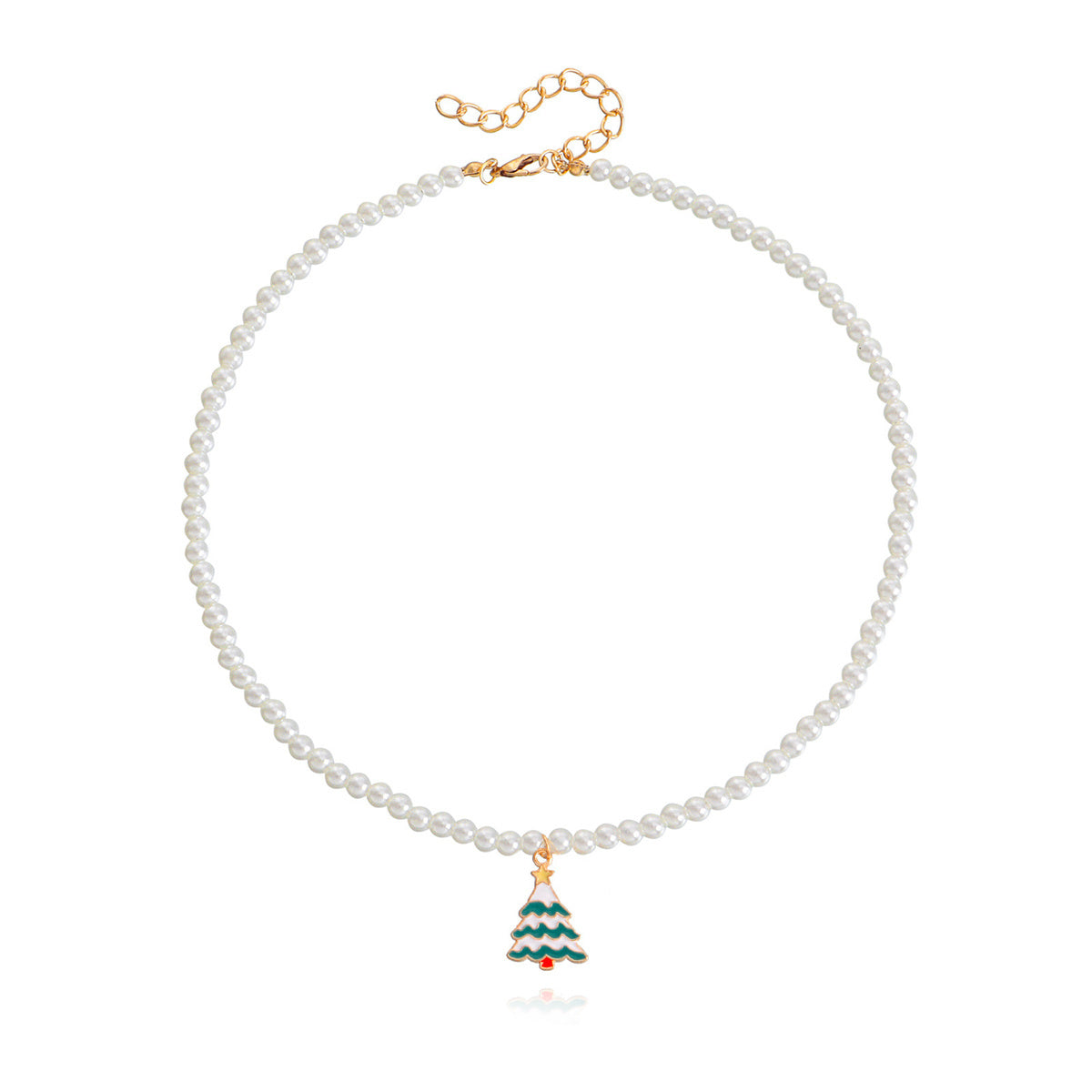 Pearl and Green Enamel 18K Gold-Plated Christmas Tree Pendant Necklace, gold pendant necklace for women, lifestyle look