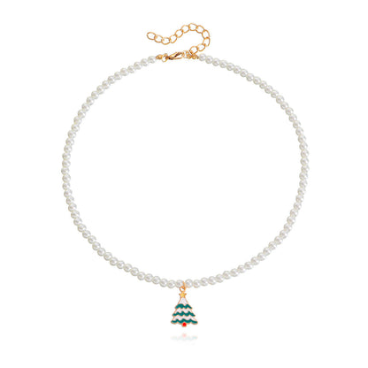 Pearl and Green Enamel 18K Gold-Plated Christmas Tree Pendant Necklace, gold pendant necklace for women, lifestyle look