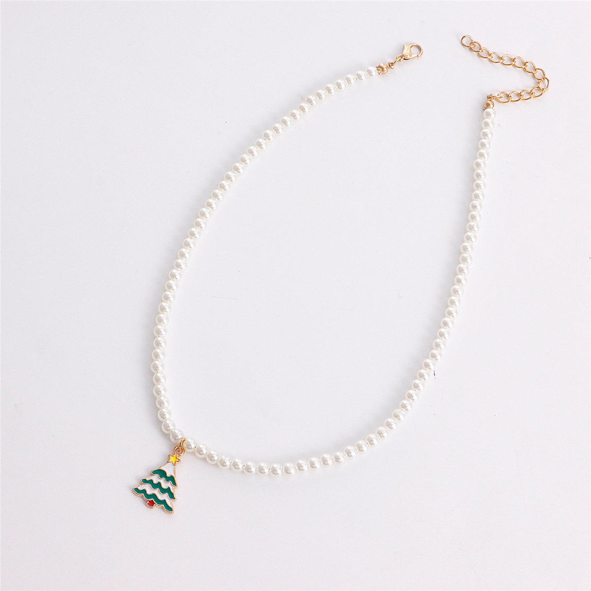 Pearl and Green Enamel 18K Gold-Plated Christmas Tree Pendant Necklace, gold pendant necklace for women, styled look