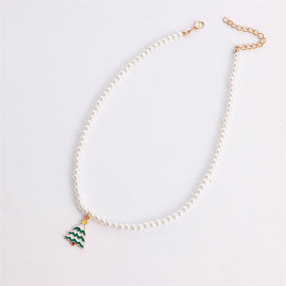 Pearl and Green Enamel 18K Gold-Plated Christmas Tree Pendant Necklace, gold pendant necklace for women, styled look