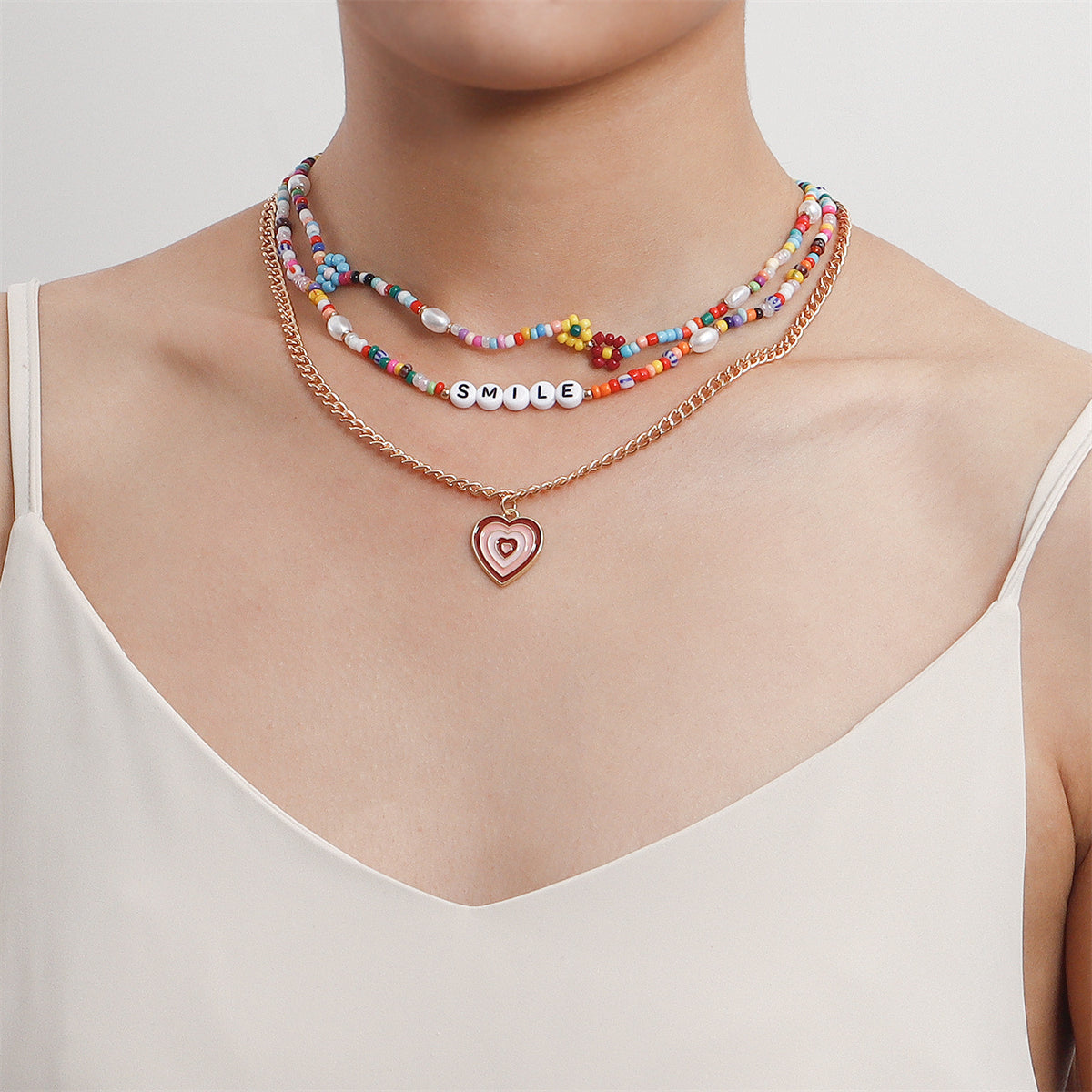 Multicolor Howlite & Pearl Enamel 18K Gold-Plated Heart Pendant Layered Necklace