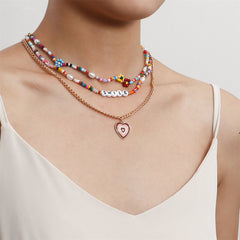 Multicolor Howlite & Pearl Enamel 18K Gold-Plated Heart Pendant Layered Necklace