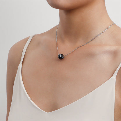 Black Acrylic and Silver-Plated 8-Ball Pendant Necklace, silver pendant necklace for women, elegant gift for her, front view