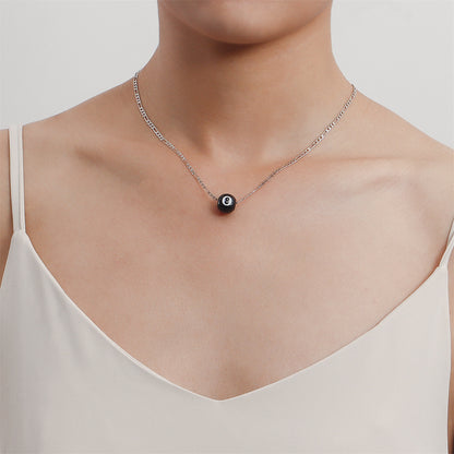 Black Acrylic and Silver-Plated 8-Ball Pendant Necklace, silver pendant necklace for women, detail close-up