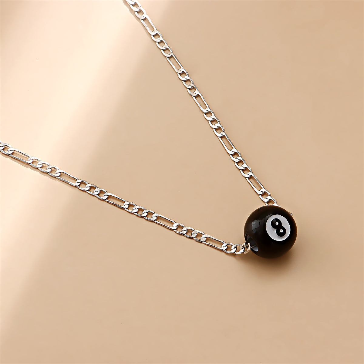 Black Acrylic and Silver-Plated 8-Ball Pendant Necklace, silver pendant necklace for women, lifestyle look
