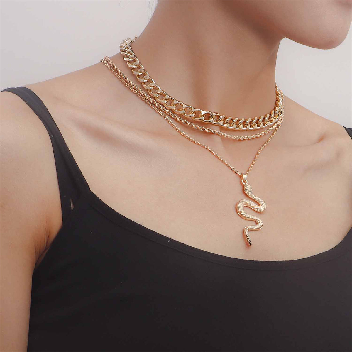 18K Gold-Plated Layered Snake Pendant Necklace