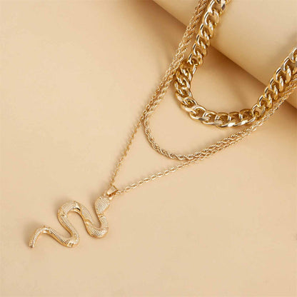 18K Gold-Plated Layered Snake Pendant Necklace, jewelry gift sets for women, vintage-inspired design, lifestyle look