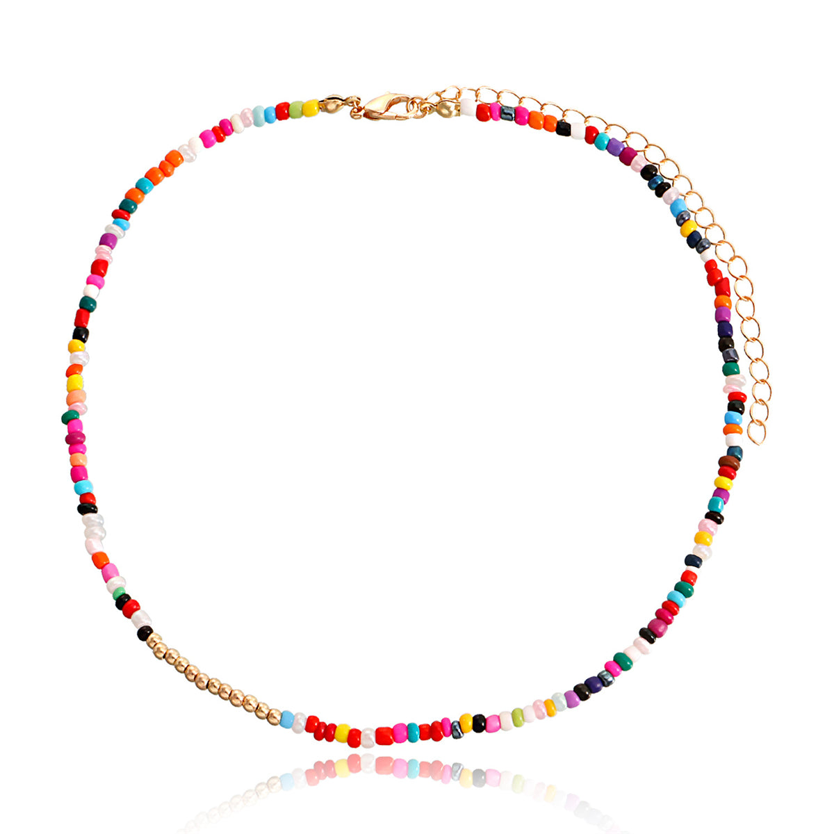 Multicolor Howlite and 18K Gold-Plated Beaded Choker, chunky gold choker necklace, elegant gift for her, side view