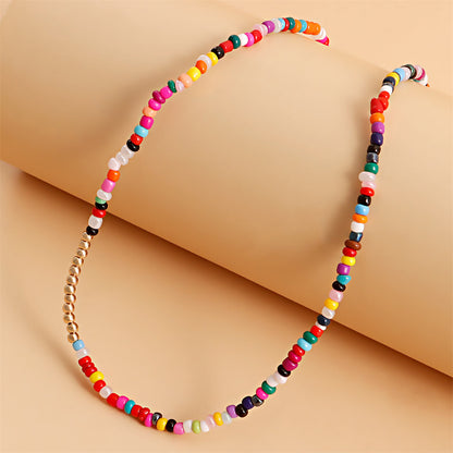 Multicolor Howlite and 18K Gold-Plated Beaded Choker, chunky gold choker necklace, elegant gift for her, front view