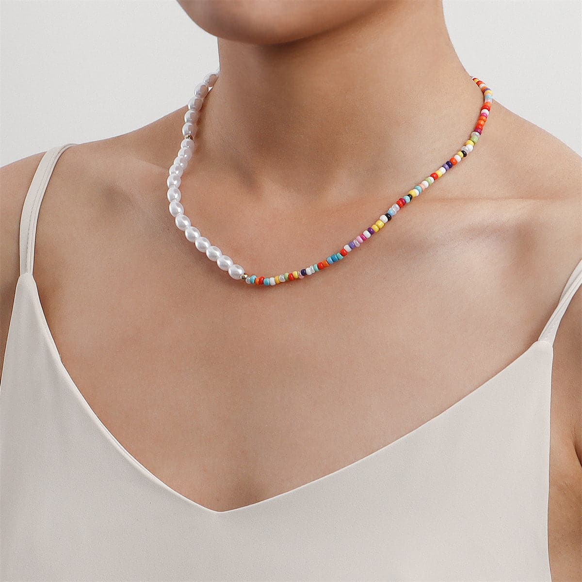 Pink Multicolor Howlite & Pearl Necklace