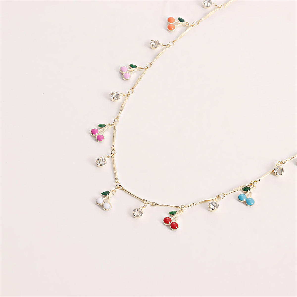 Cubic Zirconia & Enamel 18K Gold-Plated Cherries Station Necklace