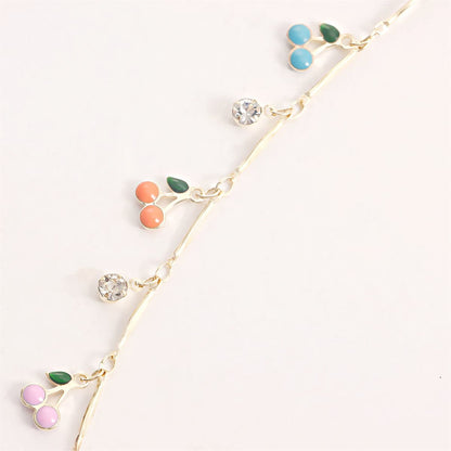 Cubic Zirconia and Enamel 18K Gold-Plated Cherries Station Necklace, gold pendant necklace for women, detail close-up