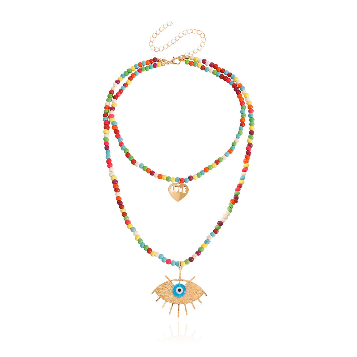 Multicolor Howlite & Acrylic 18K Gold-Plated Heart Eye Layered Pendant Necklace