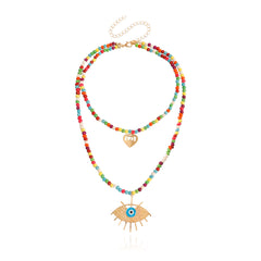 Multicolor Howlite & Acrylic 18K Gold-Plated Heart Eye Layered Pendant Necklace