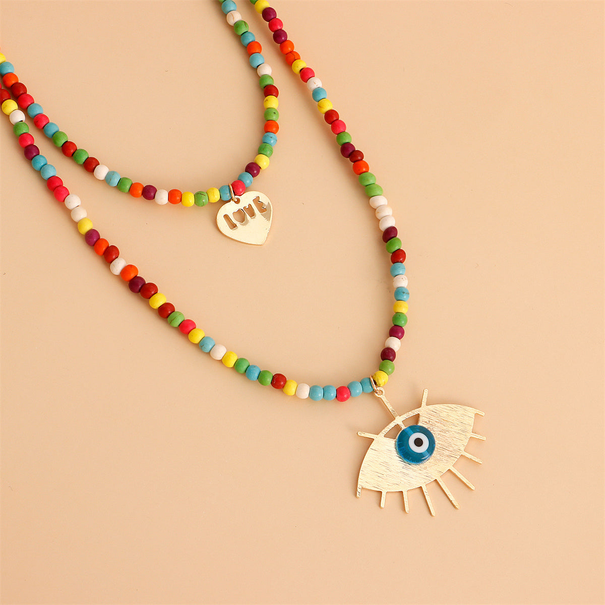 Multicolor Howlite & Acrylic 18K Gold-Plated Heart Eye Layered Pendant Necklace
