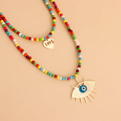 Multicolor Howlite & Acrylic 18K Gold-Plated Heart Eye Layered Pendant Necklace