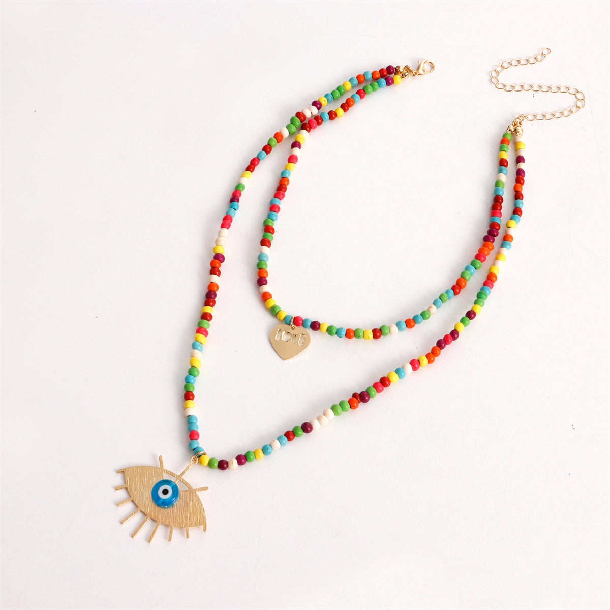 Multicolor Howlite & Acrylic 18K Gold-Plated Heart Eye Layered Pendant Necklace