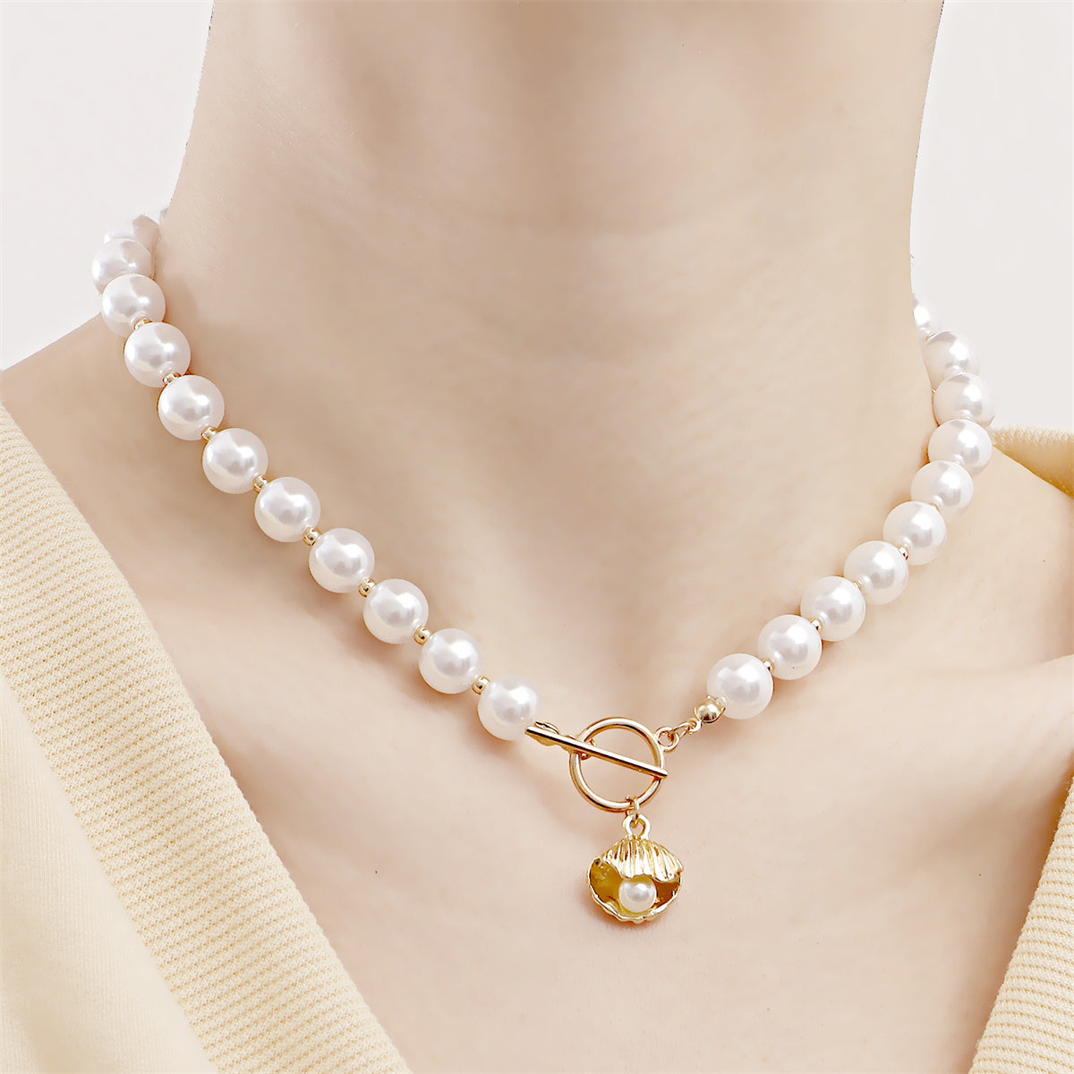 Pearl & 18K Gold-Plated Shell Pendant Necklace