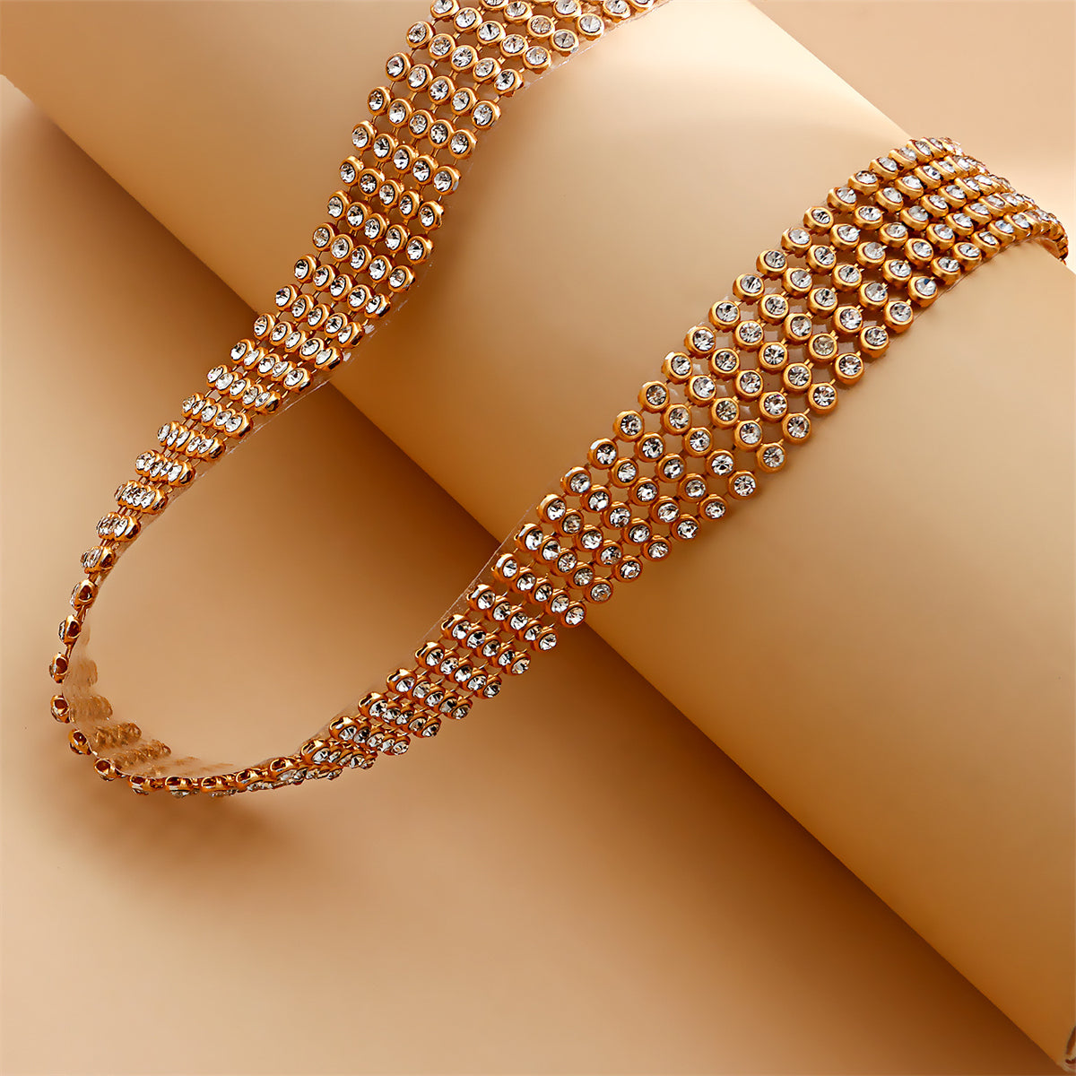Cubic Zirconia and 18K Gold-Plated Strand Choker, chunky gold choker necklace, vintage-inspired design, detail close-up