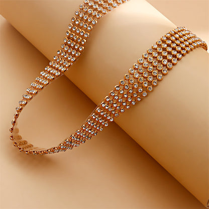 Cubic Zirconia and 18K Gold-Plated Strand Choker, chunky gold choker necklace, vintage-inspired design, detail close-up