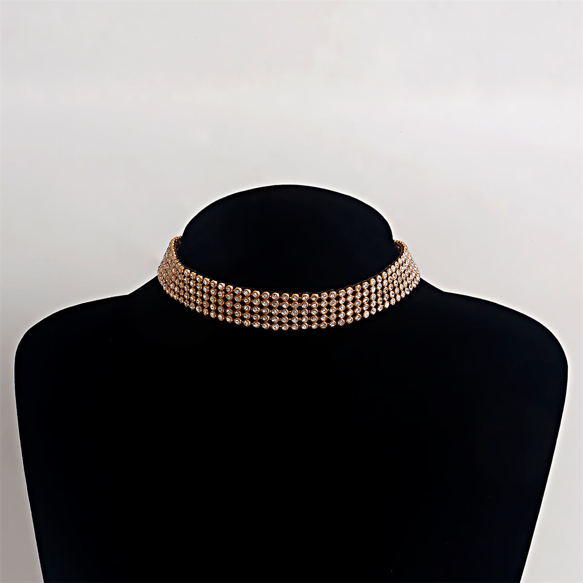 Cubic Zirconia and 18K Gold-Plated Strand Choker, chunky gold choker necklace, vintage-inspired design, front view
