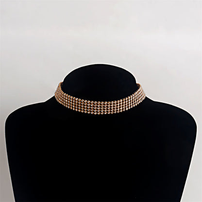 Cubic Zirconia and 18K Gold-Plated Strand Choker, chunky gold choker necklace, vintage-inspired design, front view