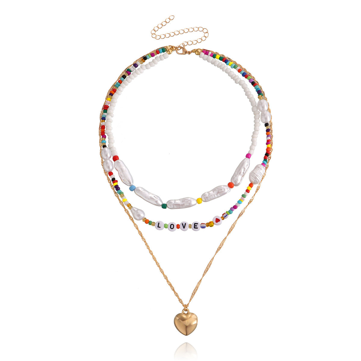 Multicolor Howlite & Pearl 18K Gold-Plated Heart Layered Pendant Necklace