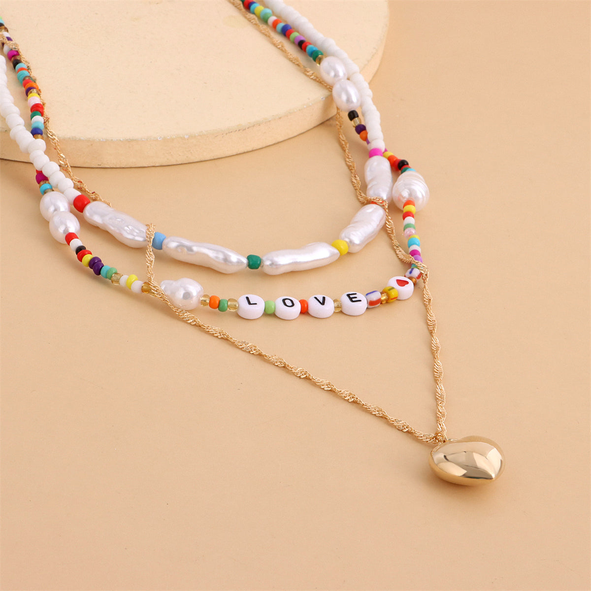 Multicolor Howlite & Pearl 18K Gold-Plated Heart Layered Pendant Necklace