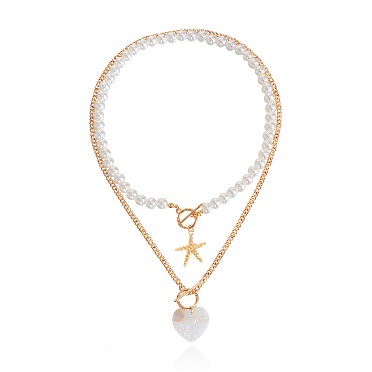 Shell & Pearl 18K Gold-Plated Heart Starfish Pendant Necklace Set