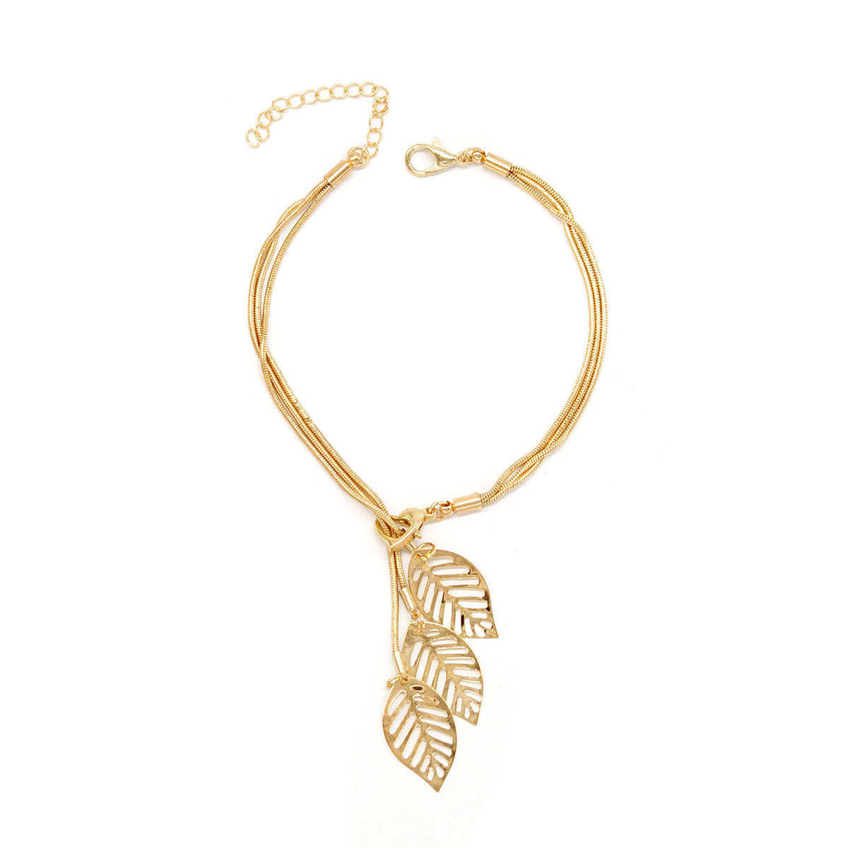 18K Gold-Plated Leaves Adjustable Bracelet, gold bracelet for women, elegant gift for her, side view