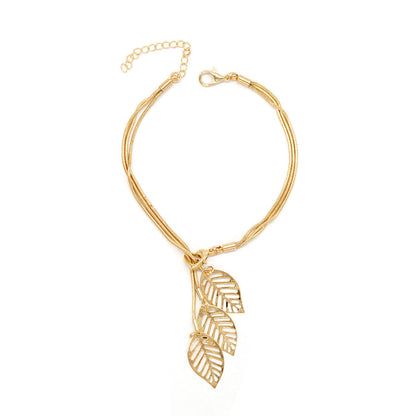 18K Gold-Plated Leaves Adjustable Bracelet, gold bracelet for women, elegant gift for her, side view
