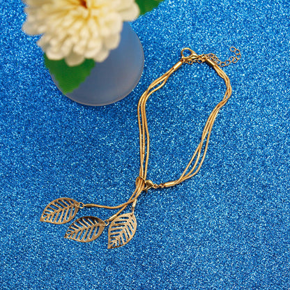 18K Gold-Plated Leaves Adjustable Bracelet, gold bracelet for women, elegant gift for her, front view