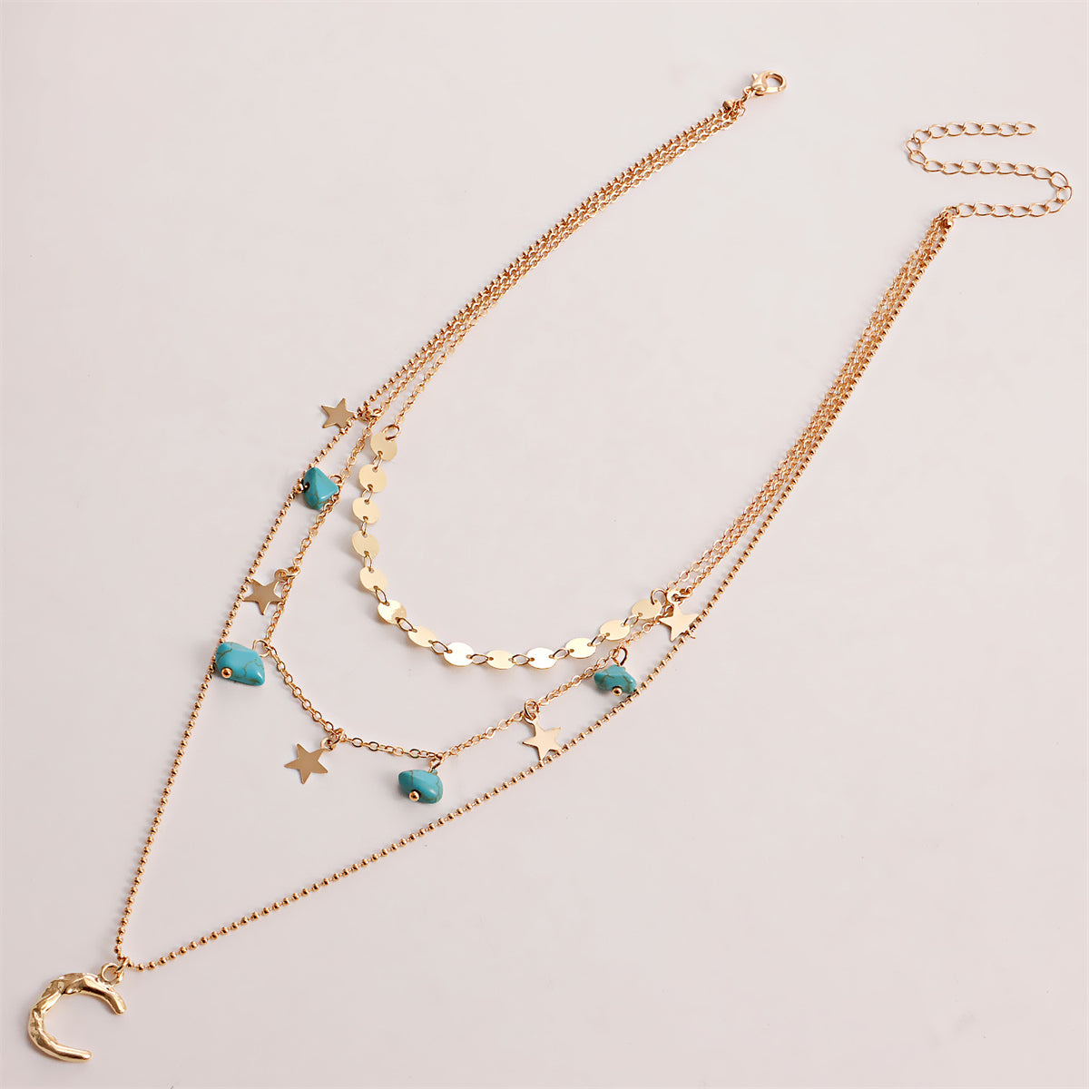 Turquoise and 18K Gold-Plated Star Moon Layered Pendant Necklace, gold pendant necklace for women, lifestyle look